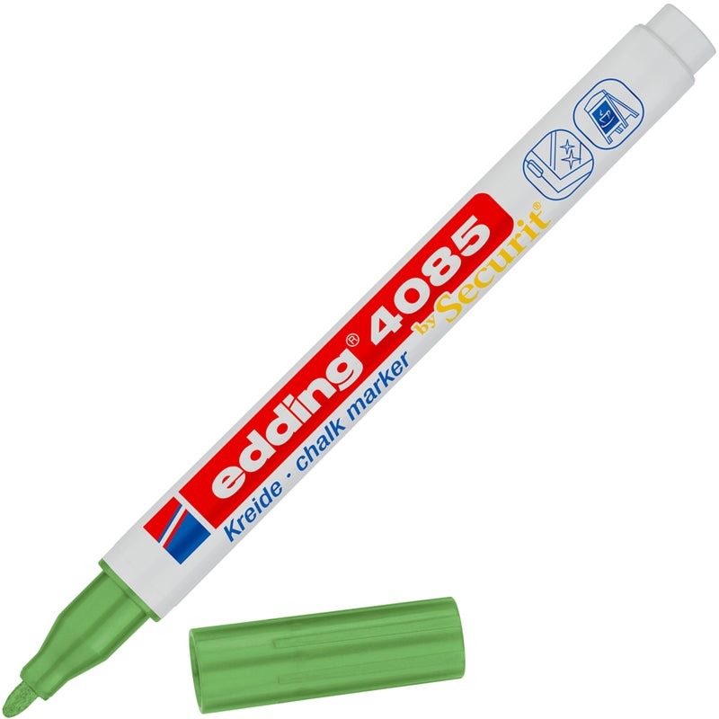 Edding 4085 Marker - Green-Metallic - 1 Chalk Pen - Round Nib 1-2 mm - Fine-Nib Wet Wipe Pen for Chalkboards, Windows, Glass, Mirrors - Liquid Marker for Opaque Coverage - Image 1